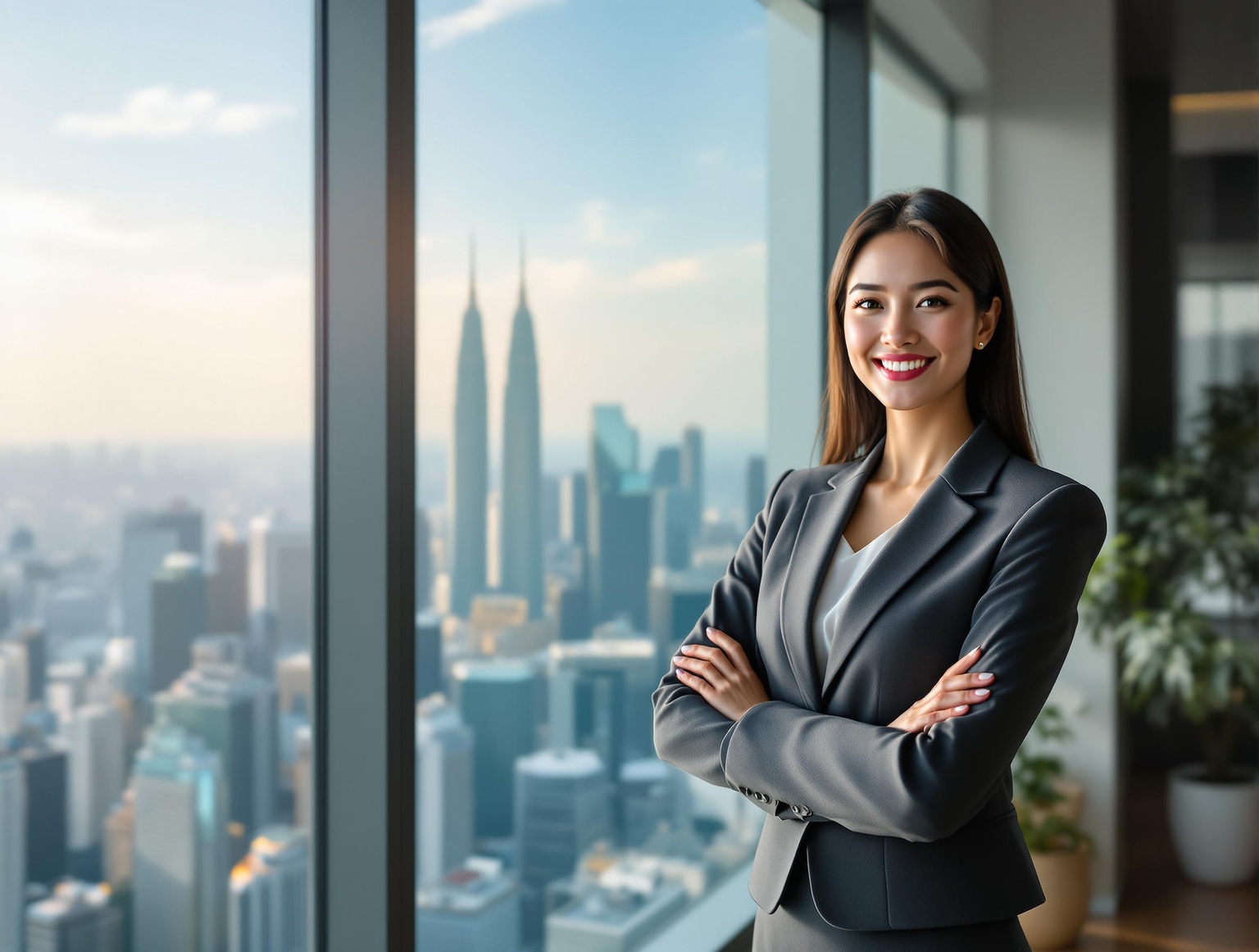 Professional woman with city background